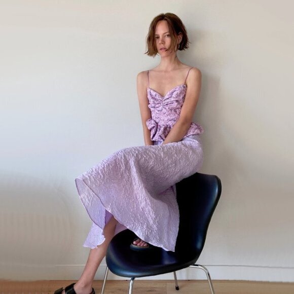 NWT Zara soft pink purple metallic peplum ruched top, XS - Picture 3 of 8